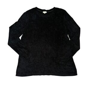 J Jill Large Tunic Sweater Black Terry Cloth Plush Womens Crewneck Very Soft